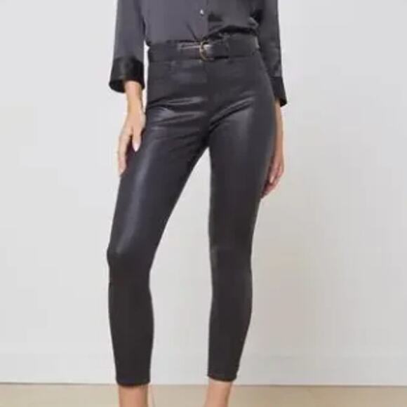 L'AGENCE Margot High Rise Skinny Jeans in Black Coated Size 28 - Picture 1 of 16